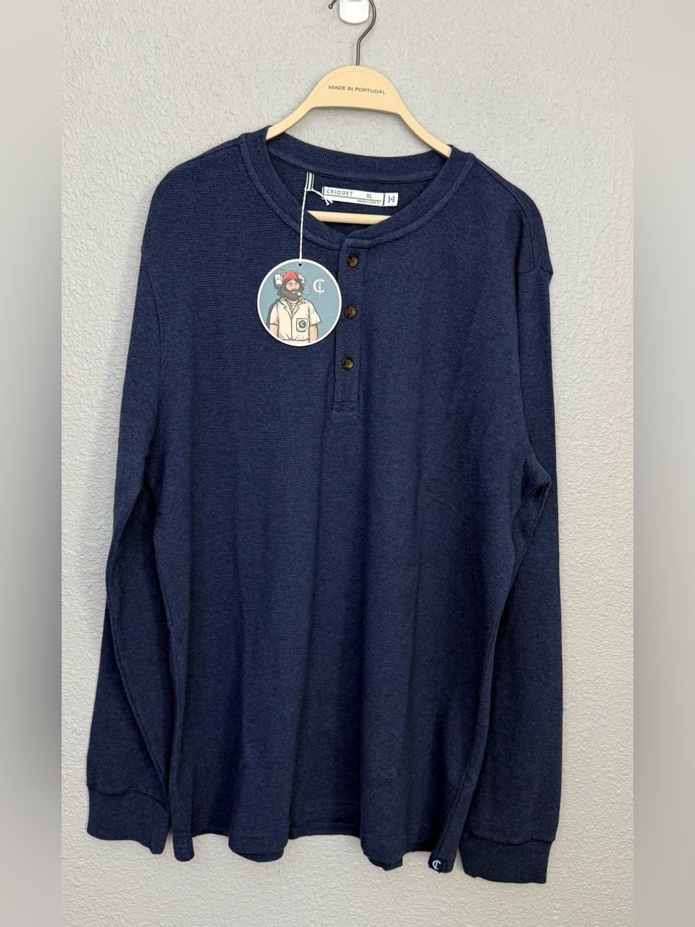 NWT Criquet | Henley Waffle Knit Textured Shirt | Navy| Size XL